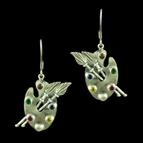 OXIDIZED SILVER EARRINGS WITH MUTI COLOR STONES