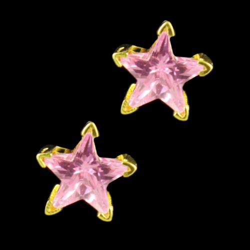 GOLD PLATED PINK STAR CZ EARRINGS