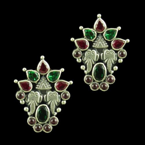 OXIDIZED SILVER RED CORUNDUM AND GREEN HYDRO EARRINGS