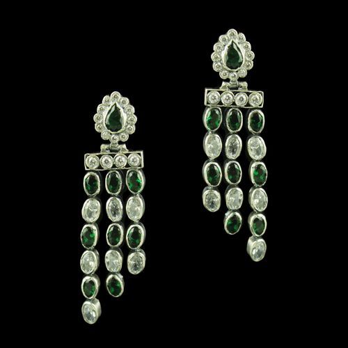 OXIDIZED SILVER WITH CZ AND GREEN HYDRO EARRINGS