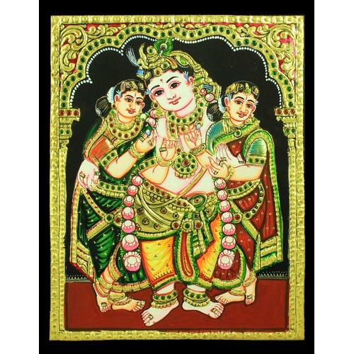 TANJORE PAINTING STANDING KRISHNA WITH RUKMANI BAMA