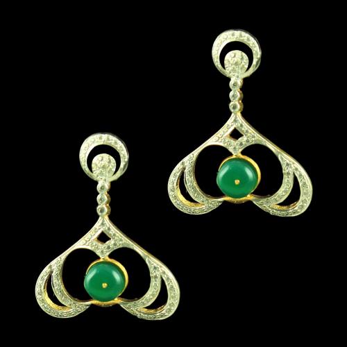 GOLD PLATED FLORAL EARRINGS WITH CZ AND EMERALD