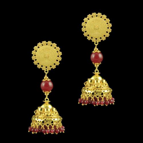 GOLD PLATED JHUMKAS EARRINGS WITH RUBY BEADS