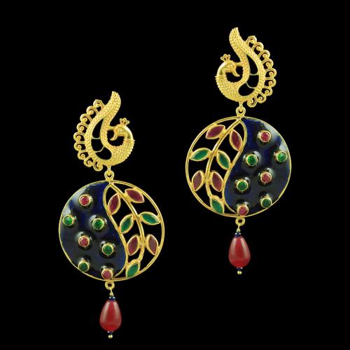 GOLD PLATED MULTI STONES EARRINGS WITH BEADS