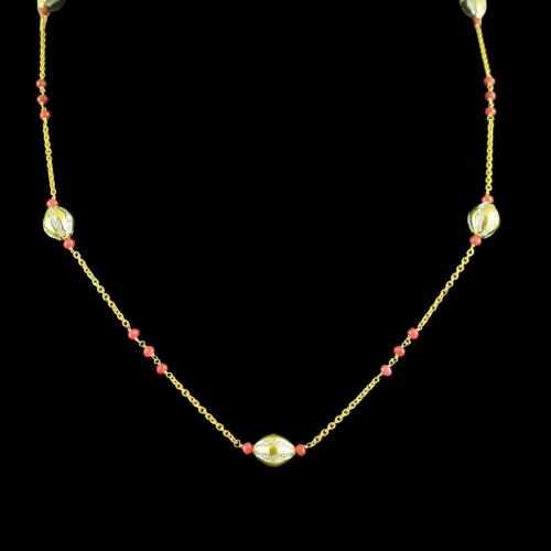 GOLD PLATED CZ STONES AND RUBY BEADS NECKLACE