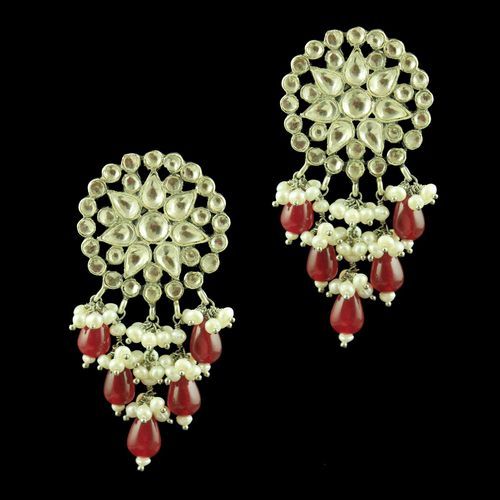 OXIDIZED SILVER KUNDAN STONE EARRINGS