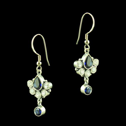 OXIDIZED SILVER CZ AND BLUE SAPPHIRE EARRINGS