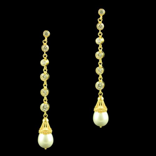 GOLD PLATED PEARL  DROPS CZ EARRINGS