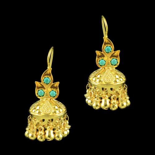 GOLD PLATED JHUMKA EARRINGS WITH TURQUOISE STONES