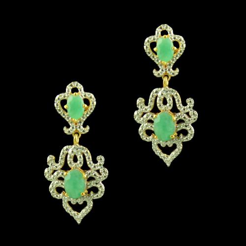 GOLD PLATED EMERALD AND CZ STONE EARRINGS