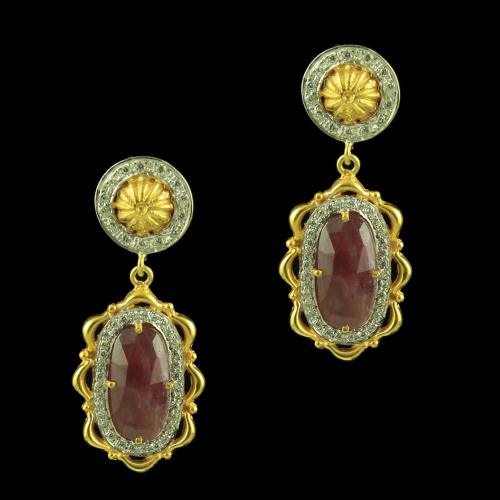 GOLD PLATED AGATE AND CZ STONE EARRINGS