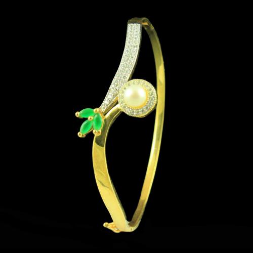 GOLD PLATED CZ BANGLE WITH PEARL