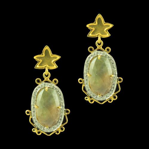 GOLD PLATED AGATE AND CZ EARRINGS