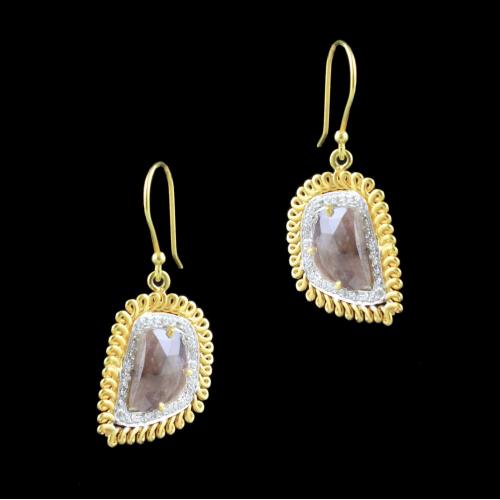 GOLD PLATED CZ EARRINGS WITH AGATE STONE