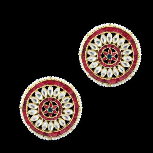GOLD PLATED KUNDAN STONES EARRINGS WITH PEARLS