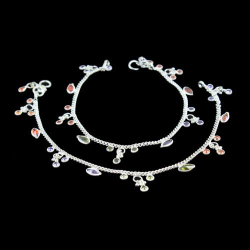 OXIDIZED SILVER MULTI COLOR STONES ANKLET
