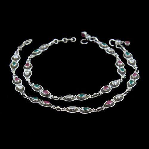 OXIDIZED SILVER RUBY EMERALD AND CZ ANKLET