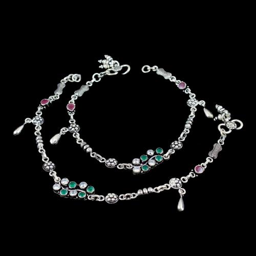 OXIDIZED SILVER RUBY EMERALD AND CZ ANKLET