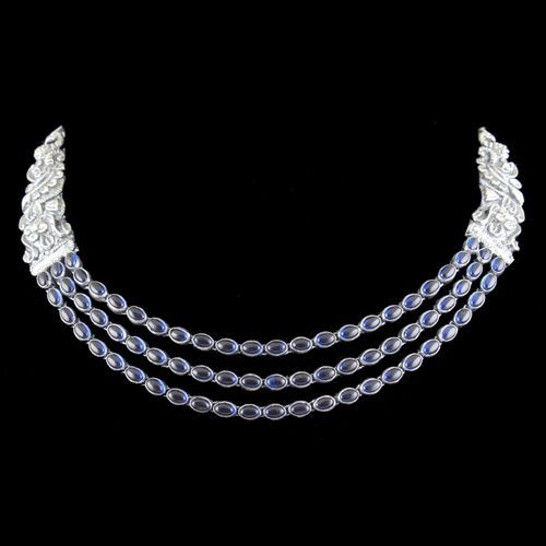 OXIDIZED SILVER BLUE KEMP NECKLACE