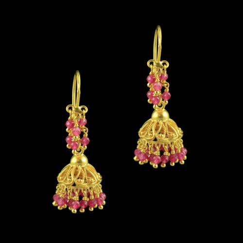 GOLD PLATED HANGING JHUMKAS WITH RUBY