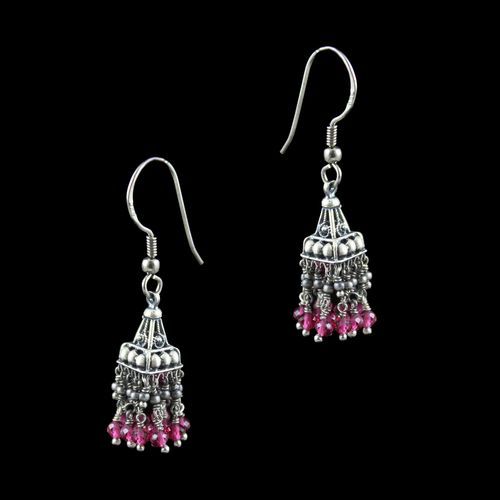 OXIDIZED SILVER JHUMKA WITH RUBY