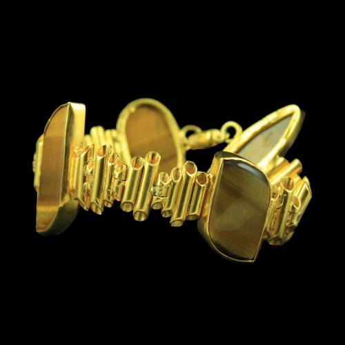 GOLD PLATED FANCY BRACELET WITH TIGER EYE STONES