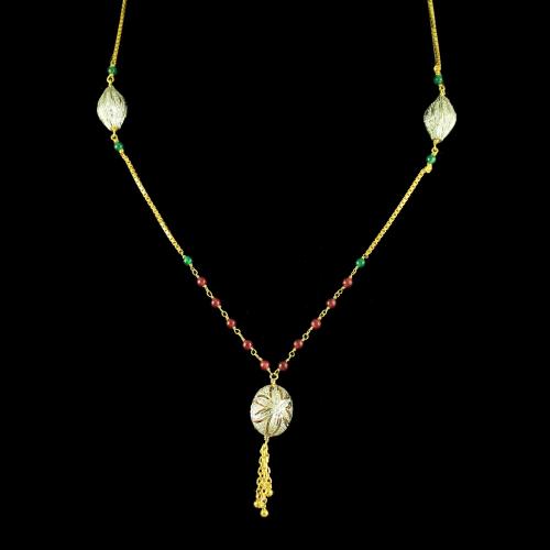 GOLD PLATED CZ NECKLACE WITH RUBY AND EMERALD