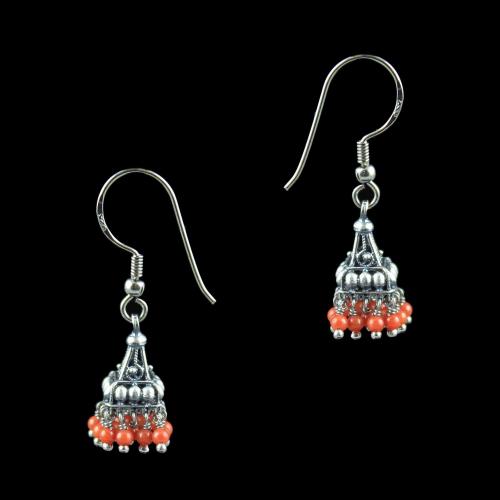 OXIDIZED SILVER JHUMKA WITH CORAL BEADS