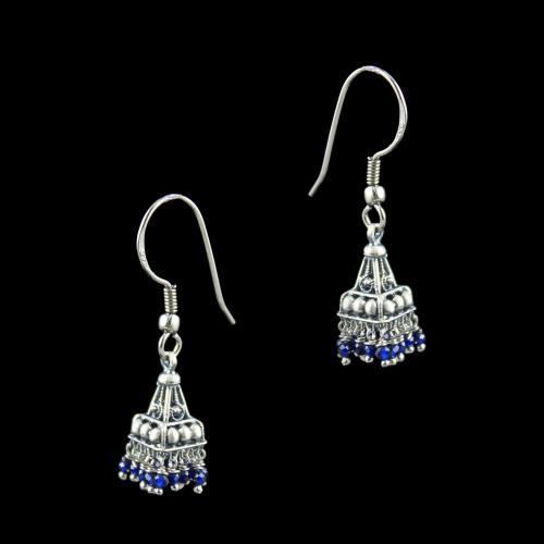 OXIDIZED SILVER JHUMKA WITH SAPPHIRE BEADS