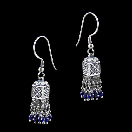 OXIDIZED SILVER JHUMKA WITH SAPPHIRE BEADS