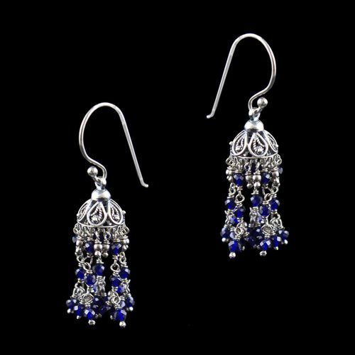 OXIDIZED SILVER JHUMKA WITH SAPPHIRE BEADS