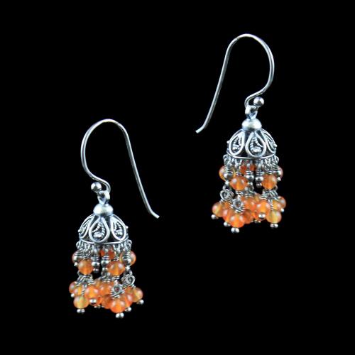OXIDIZED SILVER HANGING JHUMKA WITH CORAL BEADS