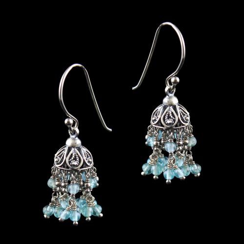OXIDIZED SILVER HANGING JHUMKA WITH QUARTZ BEADS