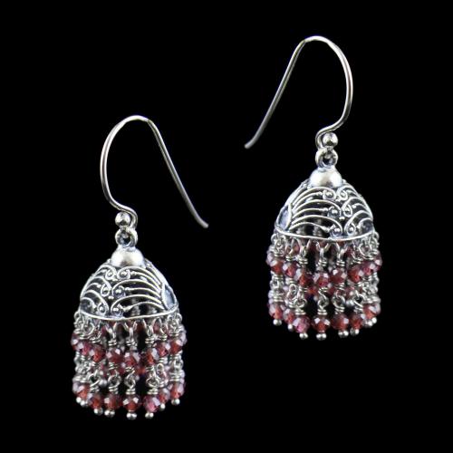 OXIDIZED SILVER HANGING JHUMKA WITH GARNET BEADS