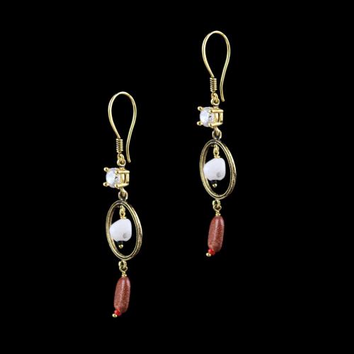 GOLD PLATED HANGING EARRINGS WITH CZ AND JASPER BEADS