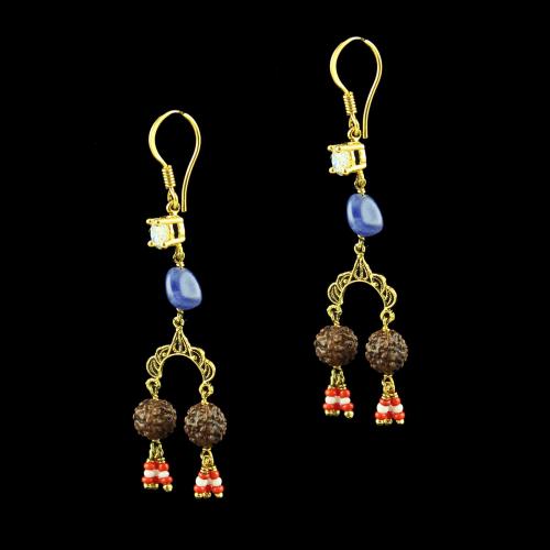 GOLD PLATED HANGING EARRINGS WITH MULTI COLOR STONES