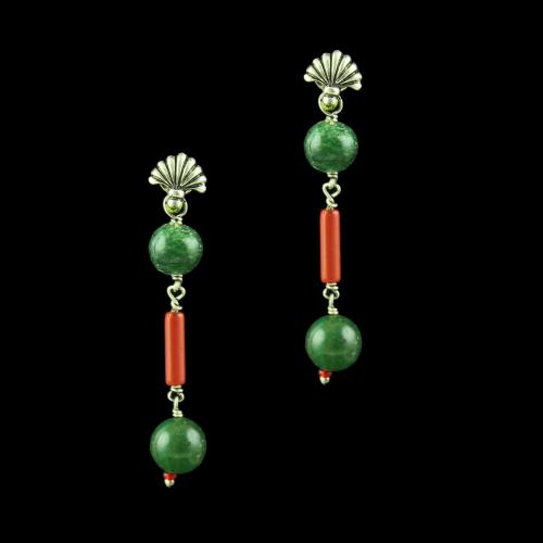 OXIDIZED SILVER FLORAL EARRINGS WITH MALACHITE BEADS