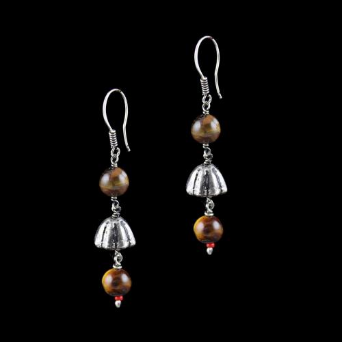 OXIDIZED SILVER HANGING EARRINGS WITH TIGER EYE BEADS