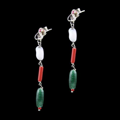 OXIDIZED SILVER FLORAL EARRINGS WITH MULTI COLOR STONES