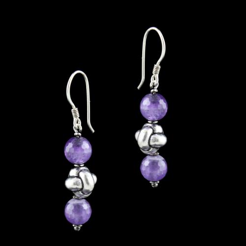 OXIDIZED SILVER HANGING EARRINGS WITH PURPLE QUARTZ BEADS