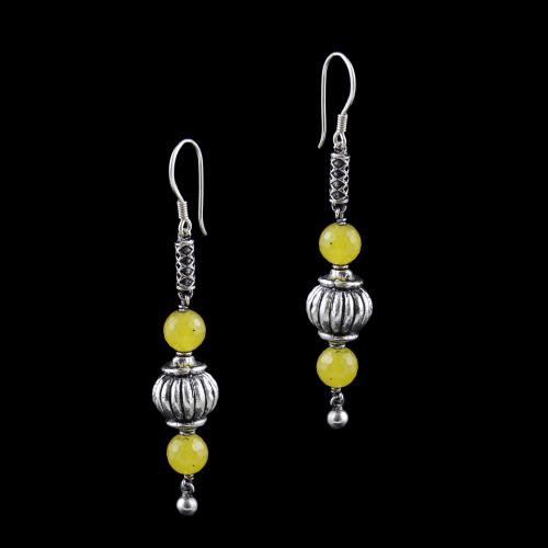 OXIDIZED SILVER HANGING EARRINGS WITH YELLOW QUARTZ BEADS