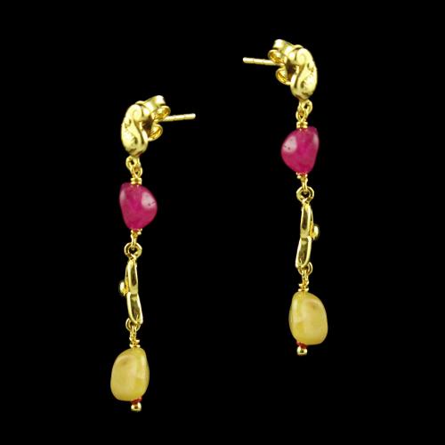 GOLD PLATED FLORAL EARRINGS WITH QUARTZ BEADS