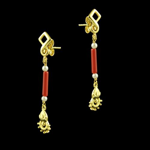 GOLD PLATED FLORAL EARRINGS WITH CORAL BEADS