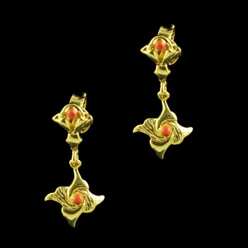 GOLD PLATED FLORAL EARRINGS WITH ENAMEL