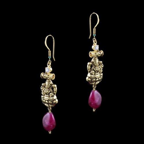 GOLD PLATED LAKSHMI EARRINGS WITH CZ AND ONYX BEADS