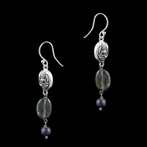 OXIDIZED SILVER HANGING EARRINGS WITH SMOKY QUARTZ BEADS