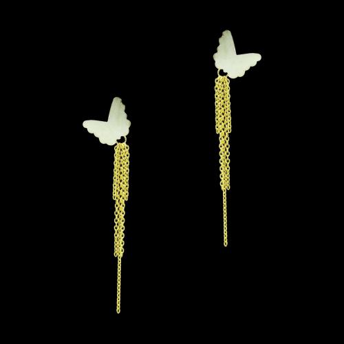 GOLD PLATED TWO TONE BUTTERFLY DROPS EARRINGS