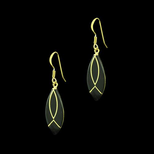 GOLD PLATED BLACK SPINEL HANGING EARRINGS