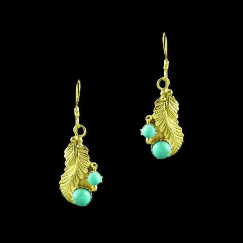 GOLD PLATED TURQUOISE HANGING EARRINGS