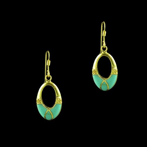 GOLD PLATED TWO TONE TURQUOISE HANGING EARRINGS